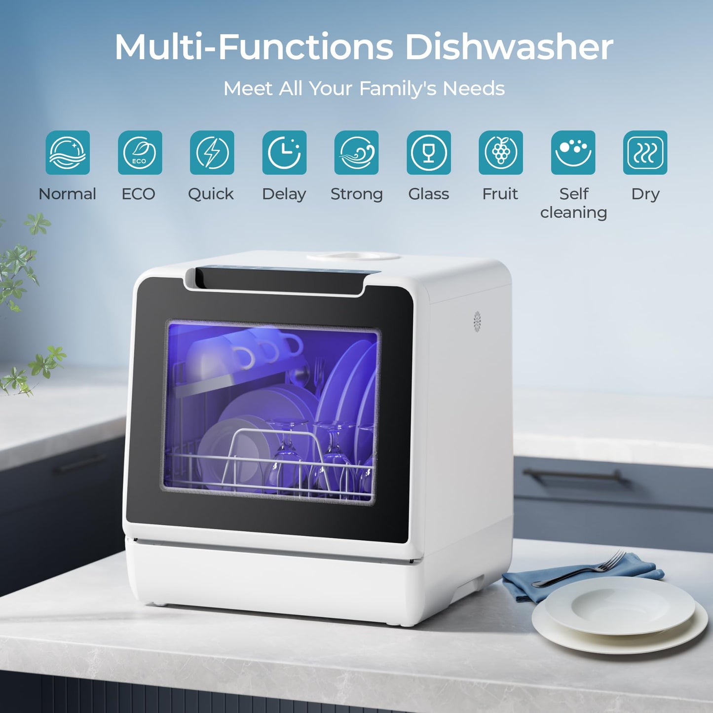 EUHOMY Portable Dishwasher Countertop, 8 Programs Dishwasher with 5L Built-in Water Tank and Drain Hose, Countertop Dishwasher No Hookup with 8 Modes with Self Clean & Baby Care, Dish Washer for RVs