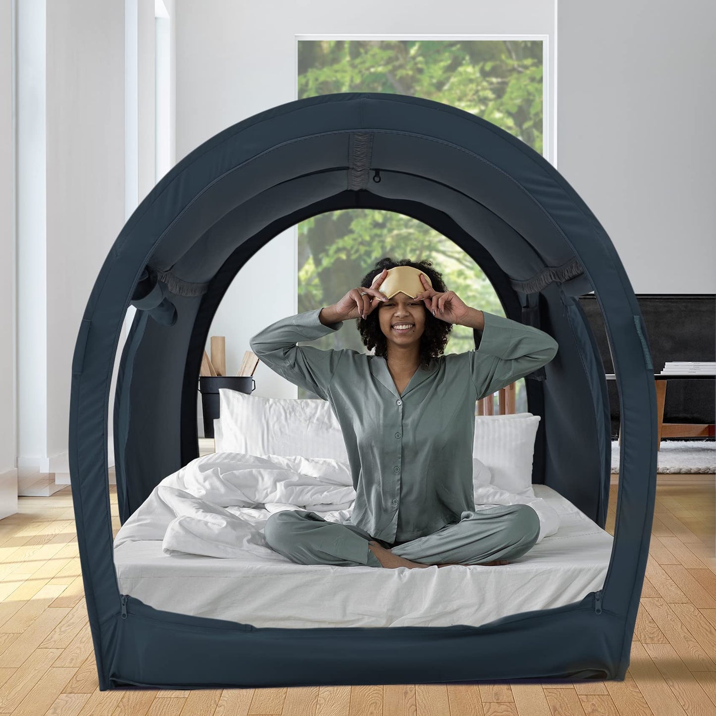 Bed Tent Dream Tents Bed Canopy Shelter Cabin Indoor Privacy Warm Breathable Pop Up Bunk Twin Size for Kids and Adult Patent Pending PitchBlack(Mattress Not Included)