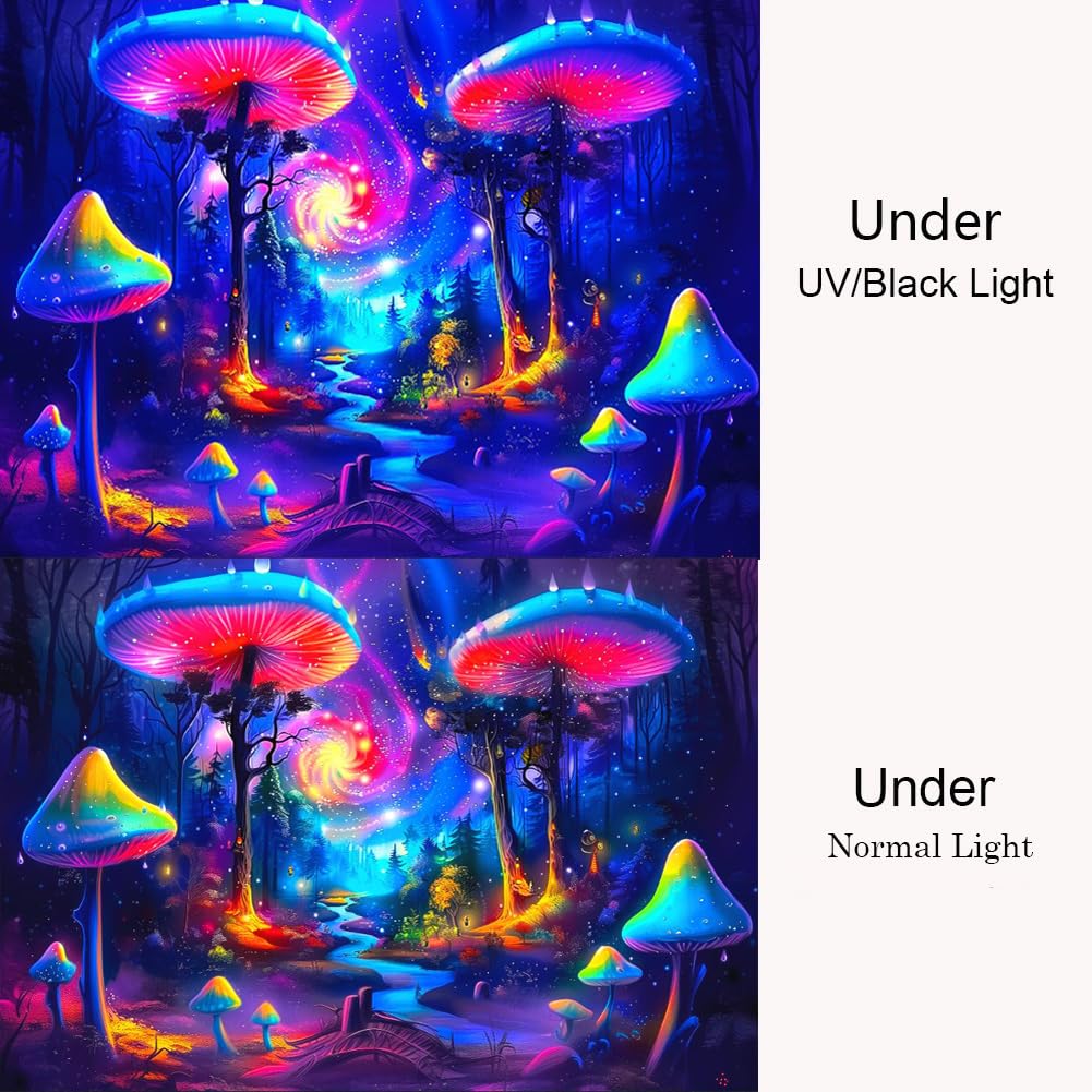 BJYHIYH Extra Large Blacklight Tapestry Wall Hanging Galaxy Mushroom Tapestries Fantasy Forest Tapestry for Bedroom Living Room Decor(90"×70")