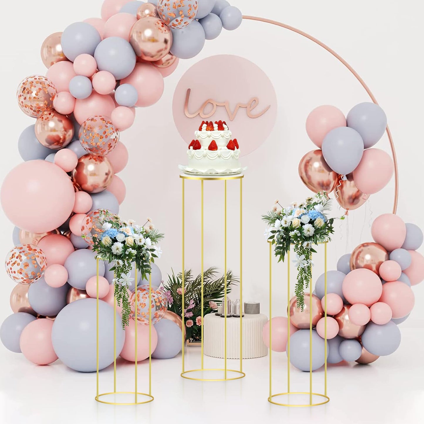 Aescwyn Cylinder Stands for Party,3PCS Cylinder Pedestal Stand,Elevate Your Party Decor with Mesmerizing Round Cylinder Stands - Gold Metal Pedestal Stands Display for Cake Plant Wedding Every Event