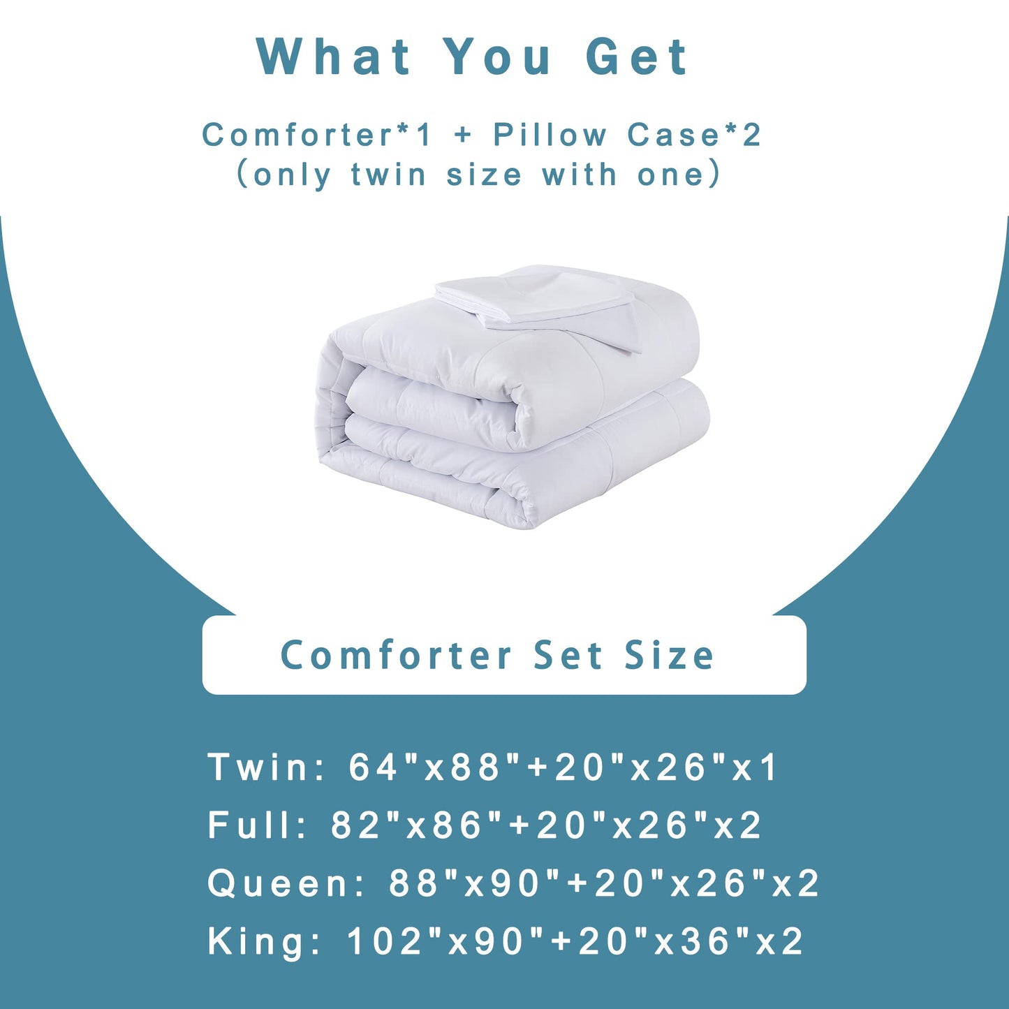 DOWNCOOL Twin Comforter Set -All Season Bedding Comforters Sets with 1 Pillow Case -2 Pieces Bed Set Down Alternative Comforter Set -White Twin Bedding Sets(64"x88")