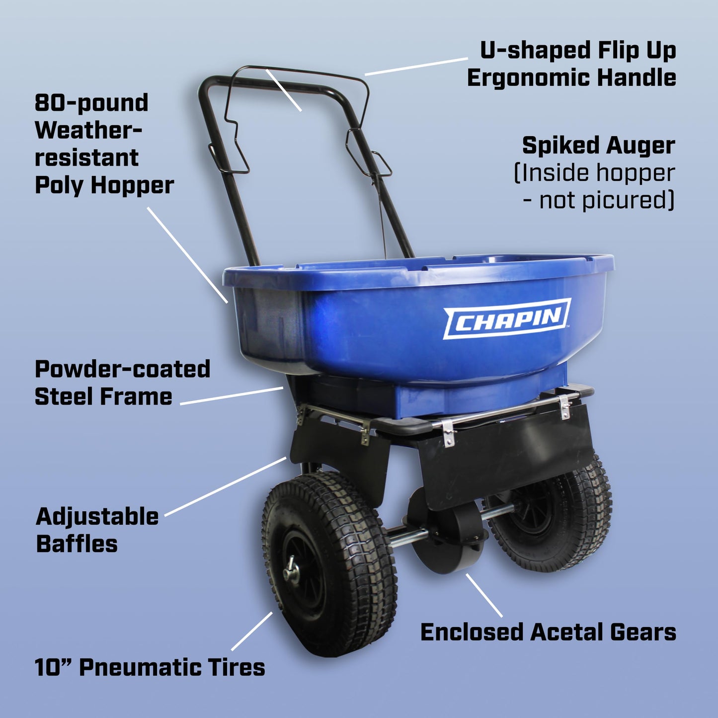 CHAPIN R E 81008A 80LB Residential Salt Spreader, 80 lb, Blue