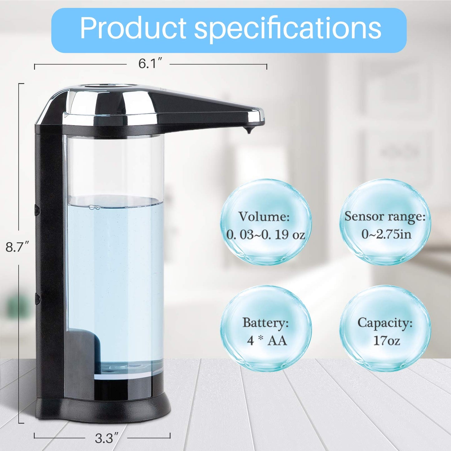 Secura 17oz Automatic Liquid Soap Dispenser, Touchless Battery Operated Hand Soap Dispenser with Adjustable Soap Dispensing Volume Control Dial, Personal Care Dispenser for Household Use (Chrome)