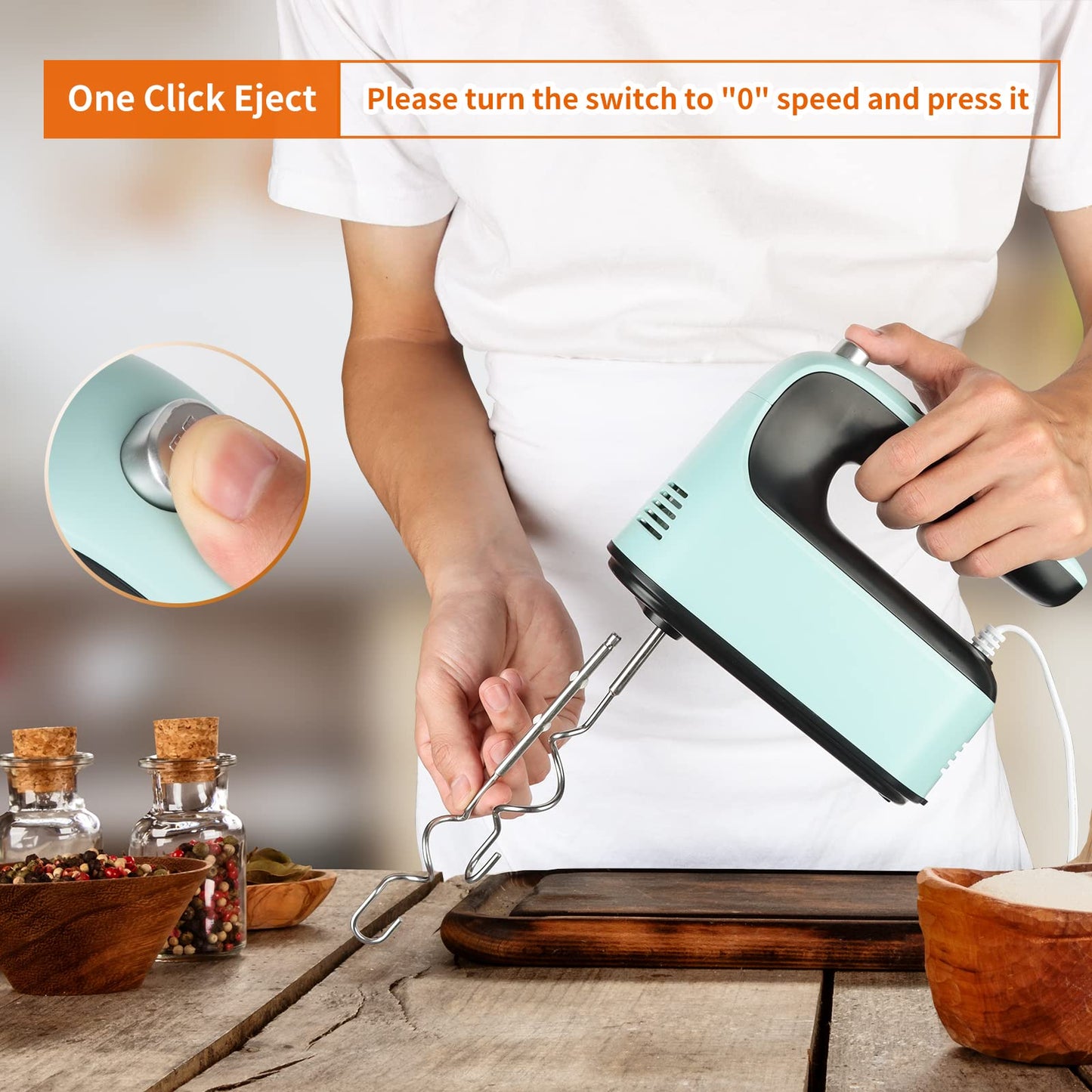 Yomelo 9-Speed Digital Hand Mixer Electric, 400W Powerful DC Motor, Baking Mixer Handheld with Snap-On Storage Case, Touch Button, Turbo Boost, Dough Hooks, Whisk (Ice Blue)