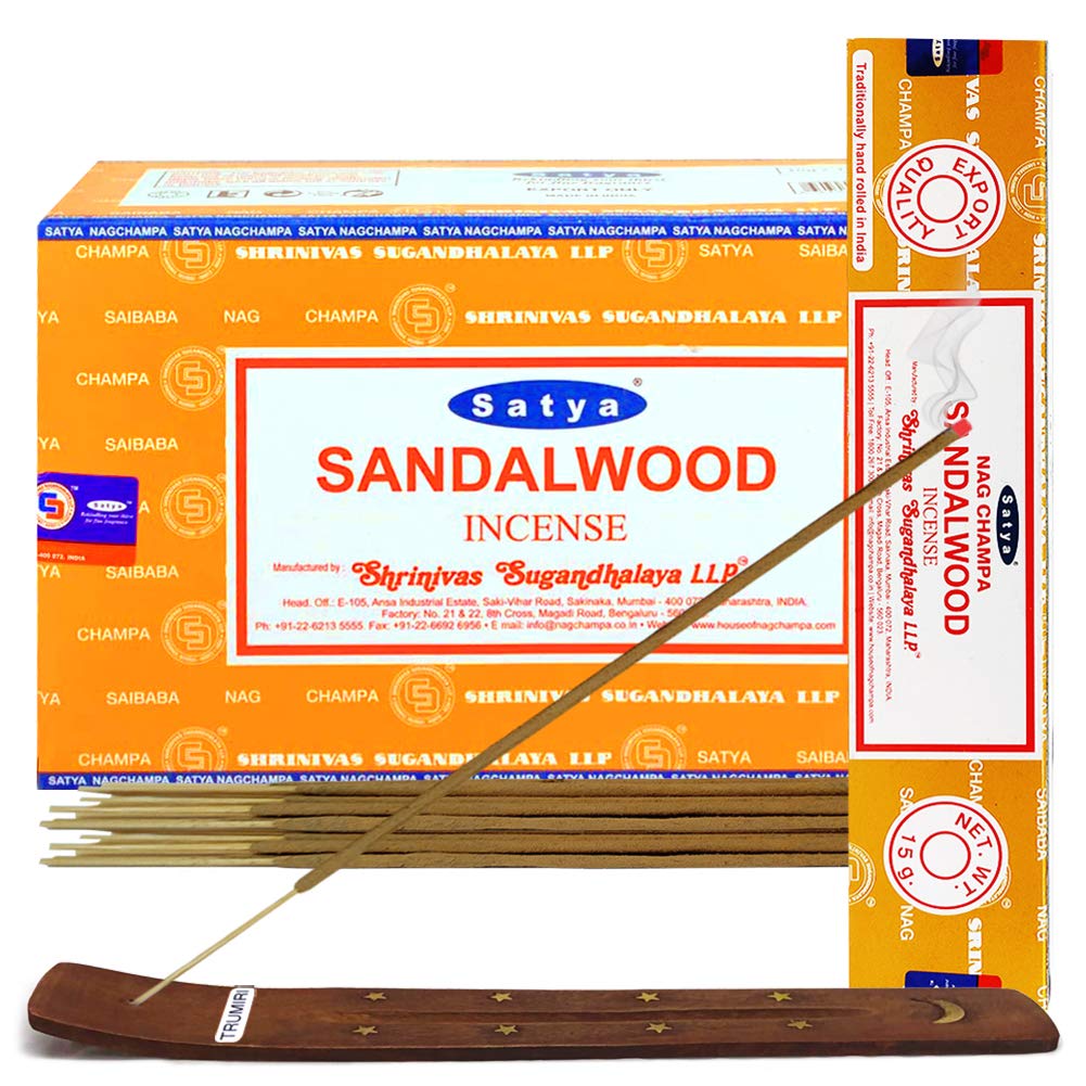 Sandalwood Incense Sticks - Total 180 Insence-Sticks and Incense Stick Holder Bundle Insence Insense Satya Incense