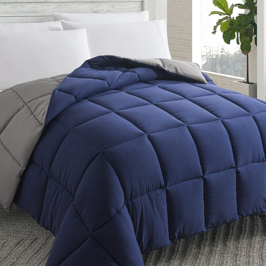 Cosybay Down Alternative Comforter (Blue/Grey, Queen) - All Season Soft Quilted Queen Size Bed Comforter - Duvet Insert with Corner Tabs -Winter Summer Warm Fluffy, 88x92inches