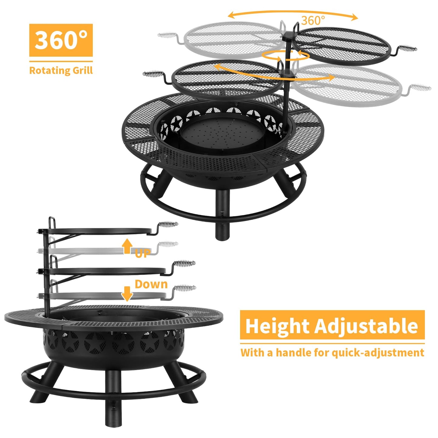 Hykolity 35 Inch Fire Pit with Cooking Grate & Charcoal Pan, Outdoor Wood Burning BBQ Grill Firepit Bowl with Cover Lid, Steel Round Table for Backyard Bonfire Patio Picnic