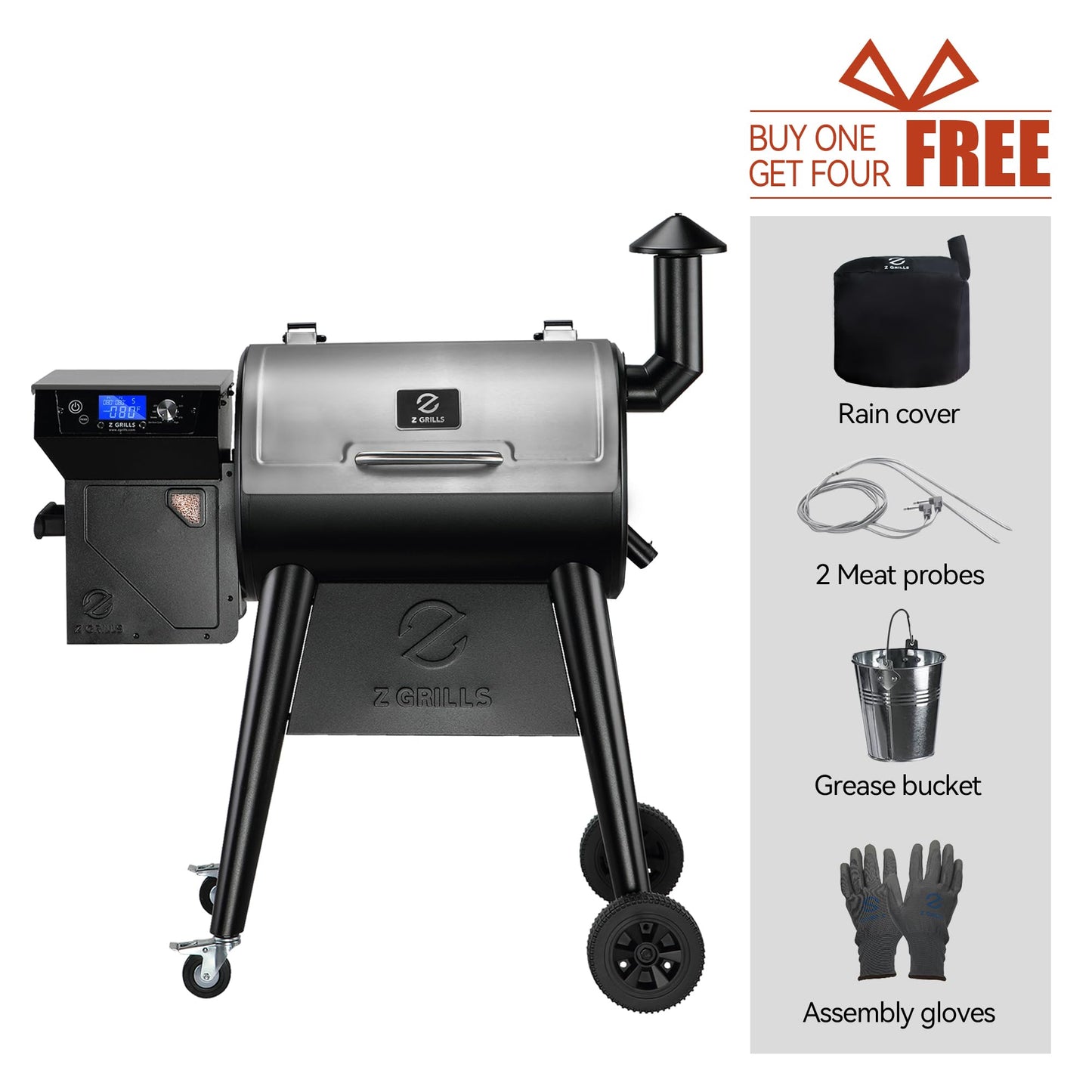 Z GRILLS Newest Pellet Grill Smoker with PID 2.0 Controller, Meat Probes, Rain Cover for Outdoor BBQ, 450E