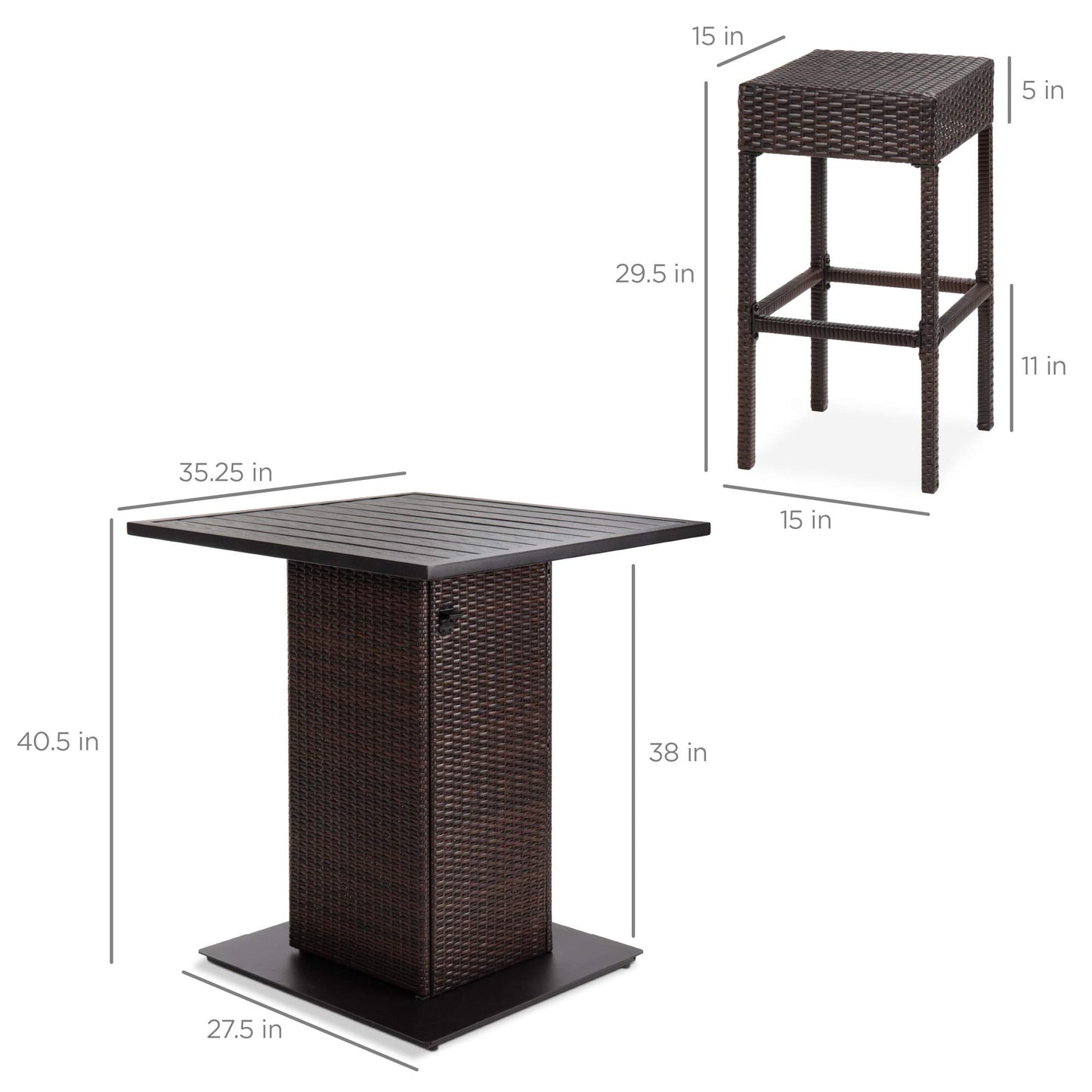 Best Choice Products 5-Piece Outdoor Wicker Bar Table Set for Patio, Poolside, Backyard w/Built-in Bottle Opener, Hidden Storage Shelf, Metal Tabletop, 4 Stools - Brown