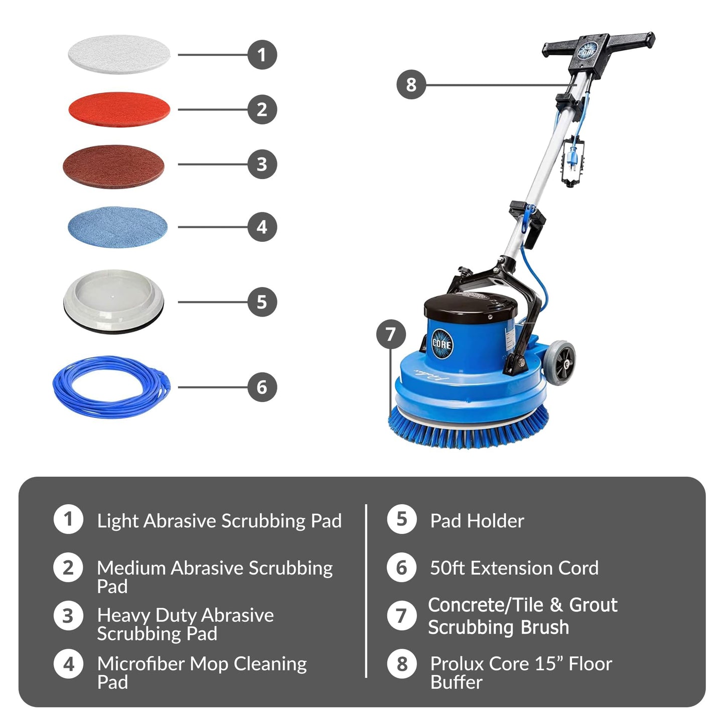 Prolux Core Heavy Duty 15 inch Floor Buffer Scrubber and Polisher Cleaning Machine - All floor surfaces