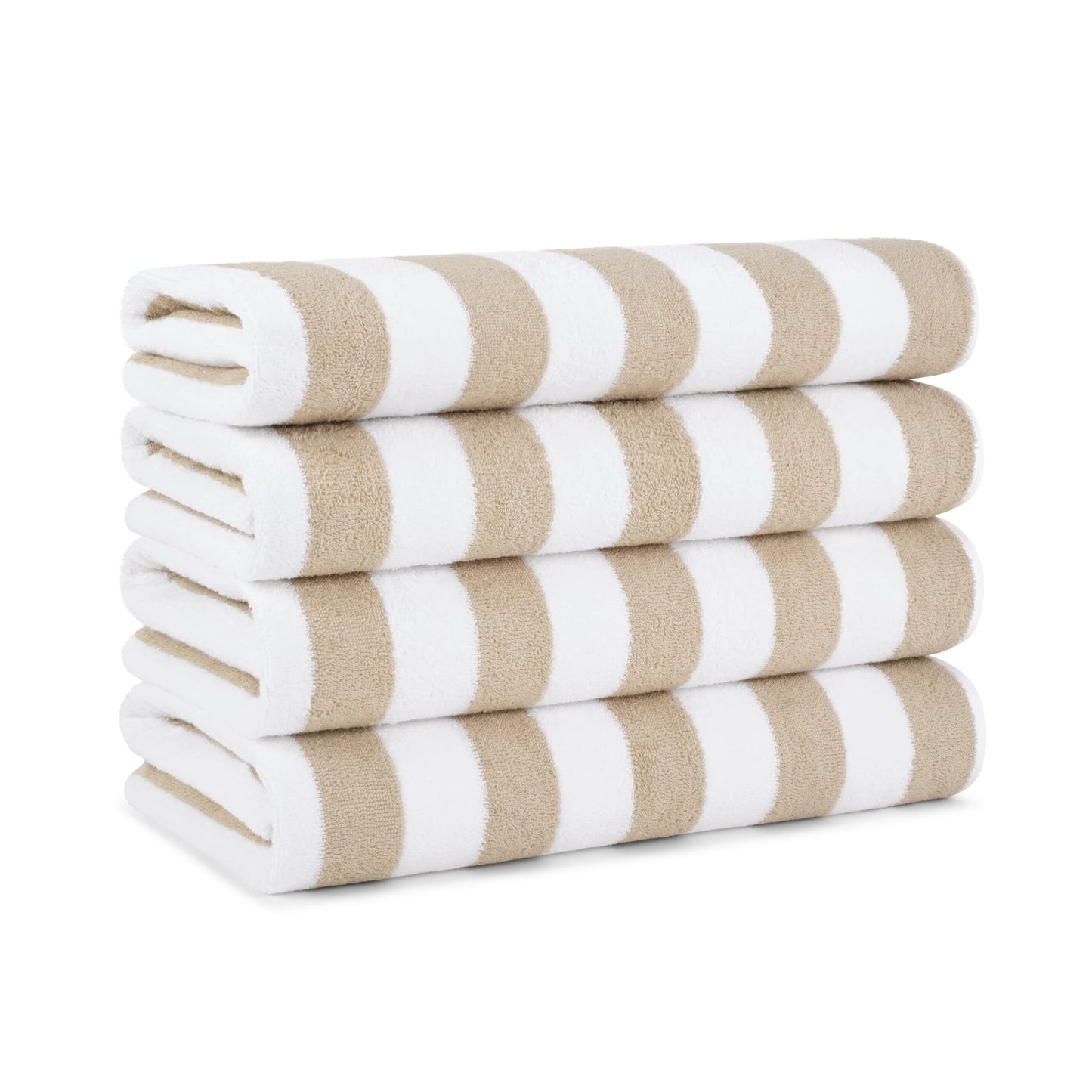 Arkwright California Cabana Stripe Beach Towel - Pack of 4 - Large Soft Quick Dry Cotton Terry Towels Set for Pool, Swim, and Hot Tub, Oversized 30 x 70 in, Beige