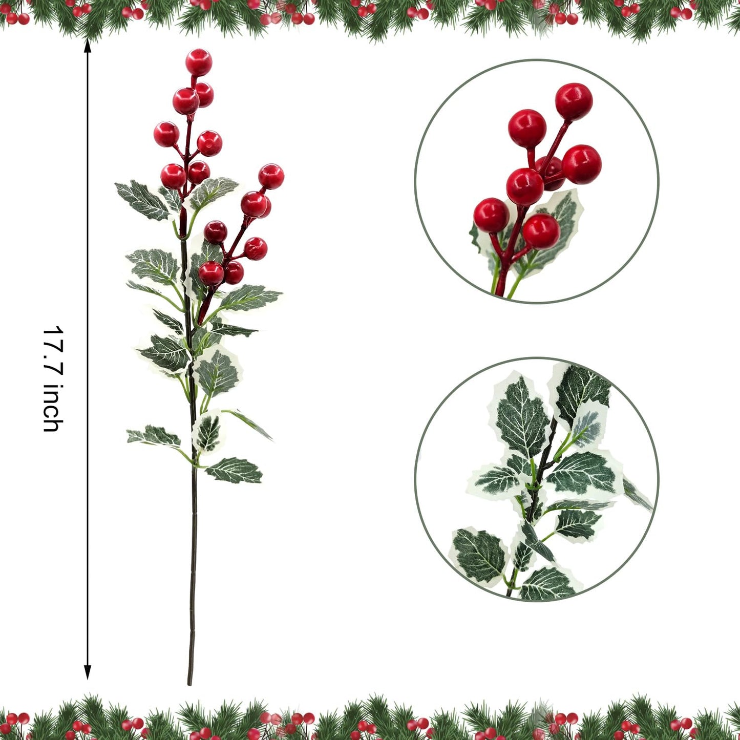 Guagb 10 PCS Christmas Flowers Artificial Berries Picks Decor, Holly Red Berry Stems, Christmas Tree Decoration Winter Fake Flowers Faux Bouquet Home Indoor Christmas Ornaments