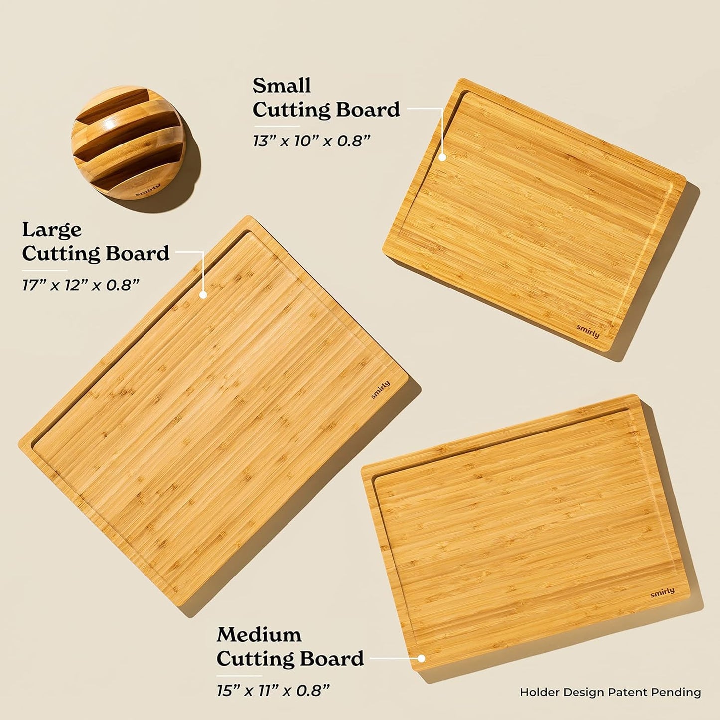 SMIRLY Wooden Cutting Boards For Kitchen - Bamboo Cutting Board Set with Holder, Wood Cutting Board Set, Cutting Board Wood, Wooden Chopping Board, Wooden Cutting Board Set