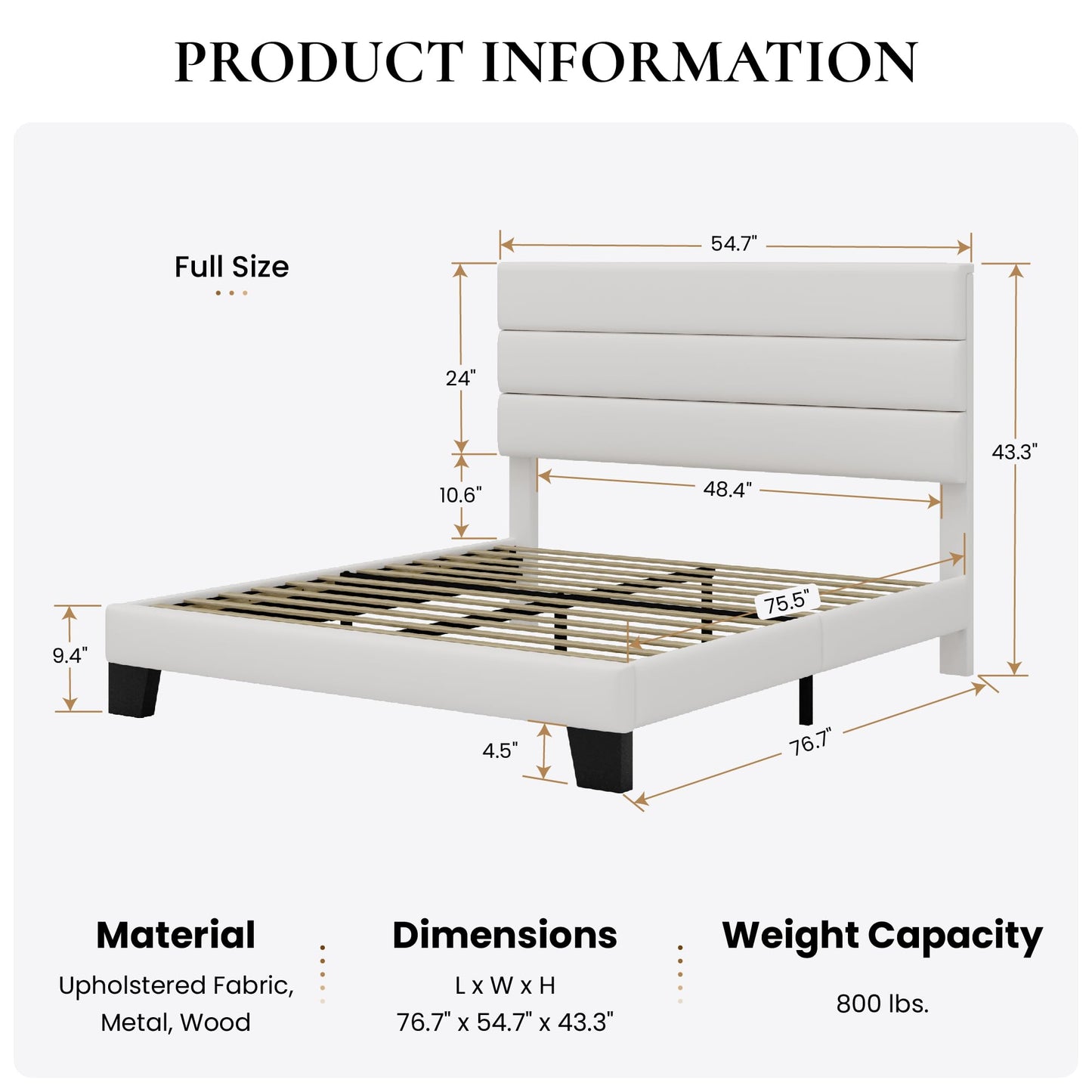 SHA CERLIN Full Platform Bed Frame with Velvet Upholstered Headboard, Mattress Foundation with Strong Wooden Slats Support, No Box Spring Needed, White