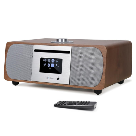 LEMEGA M5P Internet Radio with CD Player for Home, WiFi Radio, FM Digital Radio, Bluetooth Speaker, Spotify Connect,35W Home Stereo System,USB Player,Dual Alarms Clock, OKTIV APP Control-Dark Walnut