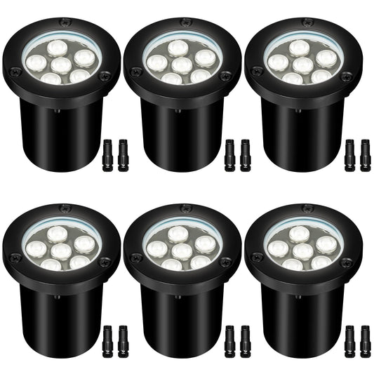 AOAXL 6W Low Voltage Landscape Lights, AC/DC12-24V Well Lights IP68 Waterproof 5500k Cool White Outdoor In-Ground Lights for Yard, Garden Patio, Pathway (6 Pack)