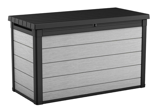 Keter Denali 200 Gallon Resin Large Deck Box with Double Wall 20mm Panels - Paintable and Drillable-Organization and Storage for Patio Furniture and Outdoor Items, Grey & Black