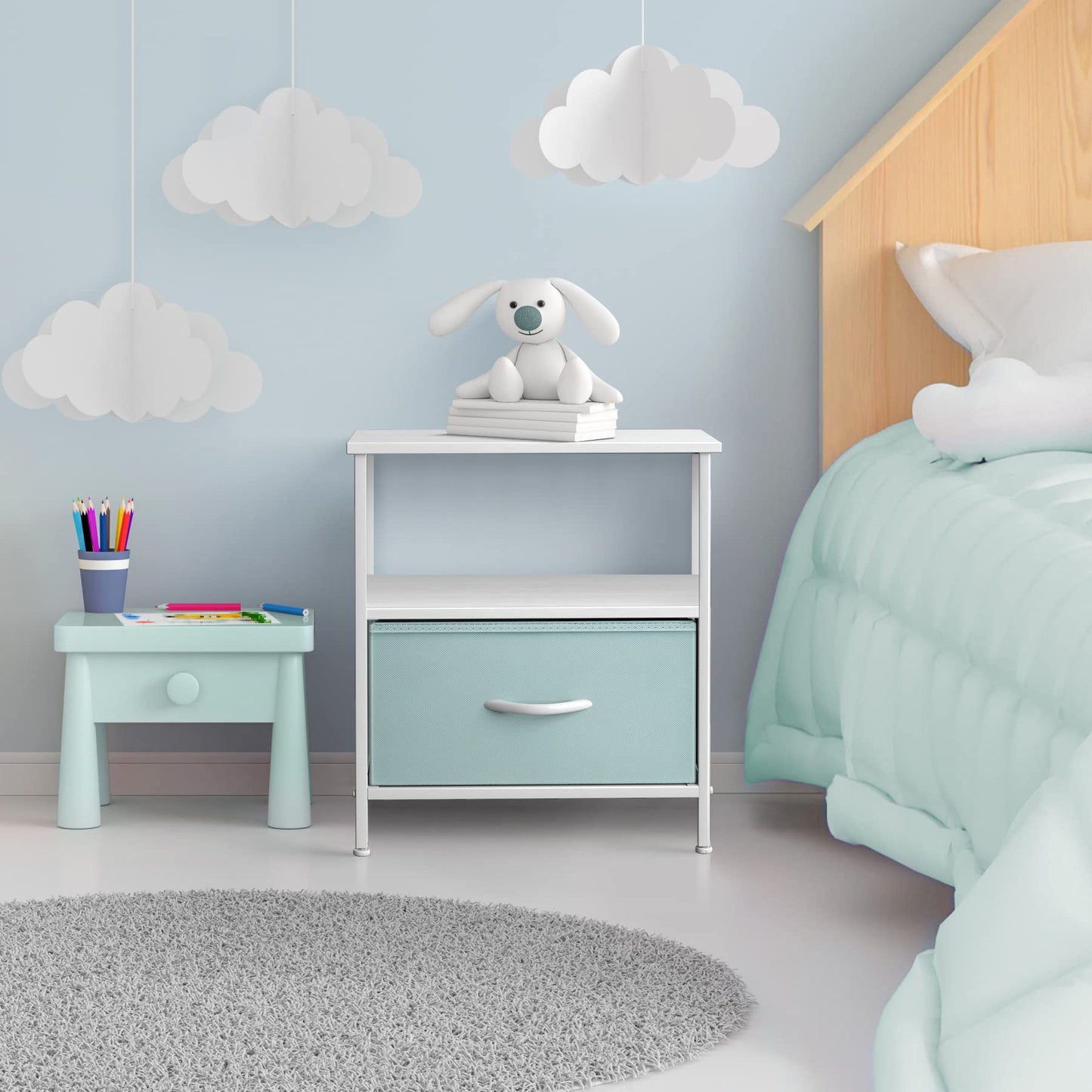 Sorbus Kids Dresser with 8 Drawers and 1 Drawer Nightstand Bundle - Matching Furniture Set - Storage Unit Organizer Chests for Clothing - Bedroom, Kids Rooms, Nursery, & Closet (Aqua)