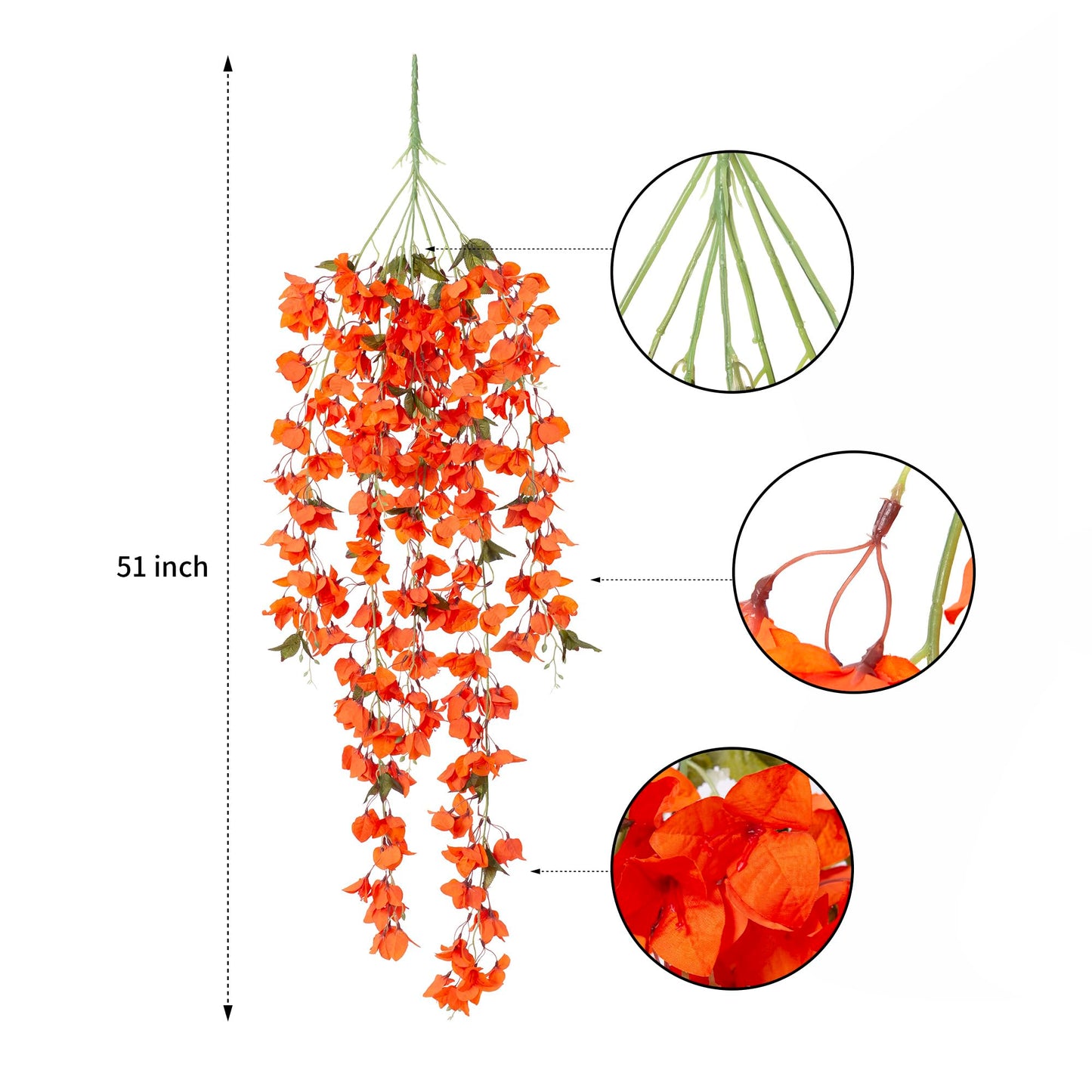 Ammyoo 2 PCS Artificial Bougainvillea Bouquet Flowers,49 inches Triangle Plum Blooming Silk Bouquet for Home Centerpieces Garden Party Indoor Outdoor Spring Summer Decoration(Orange)