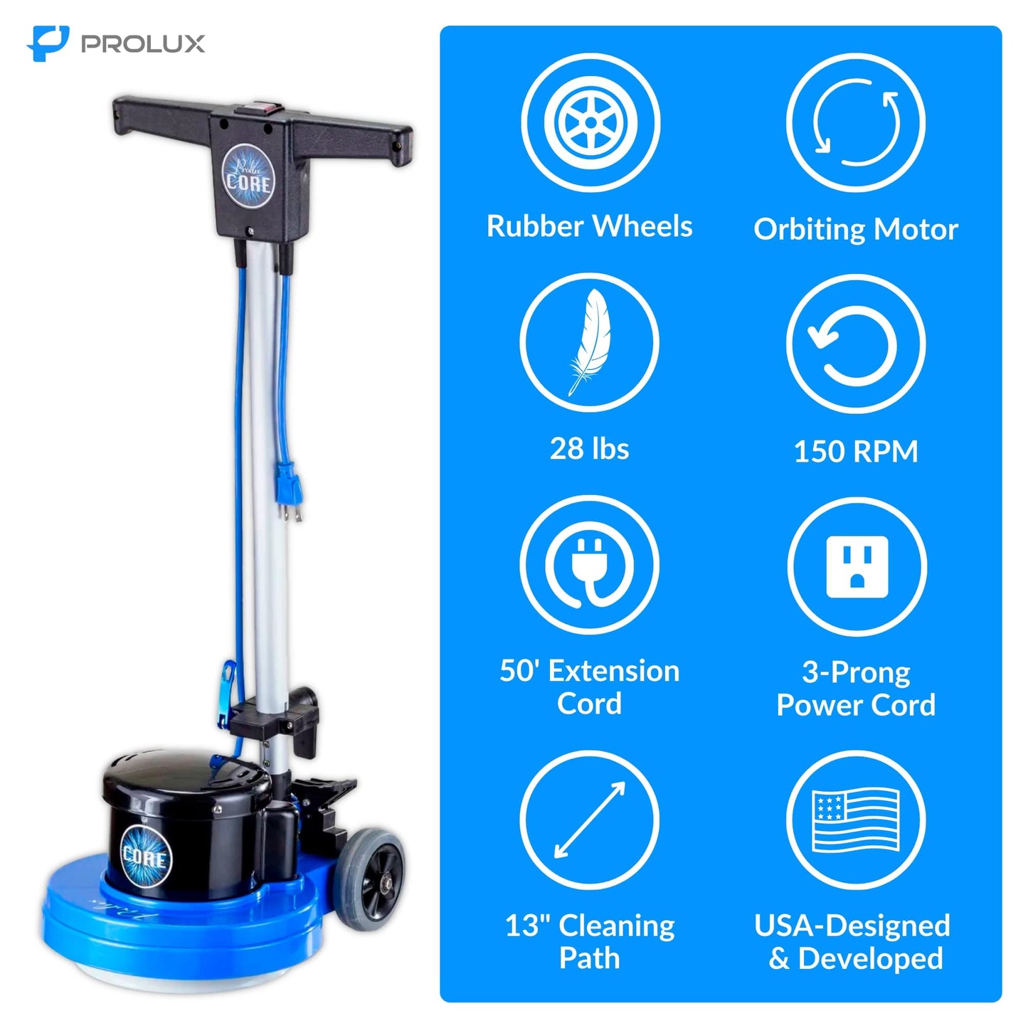 Prolux Core Hard Floor Buffer and Tile Floor Electric Scrubber Machine - 13 inch Home or Office Model