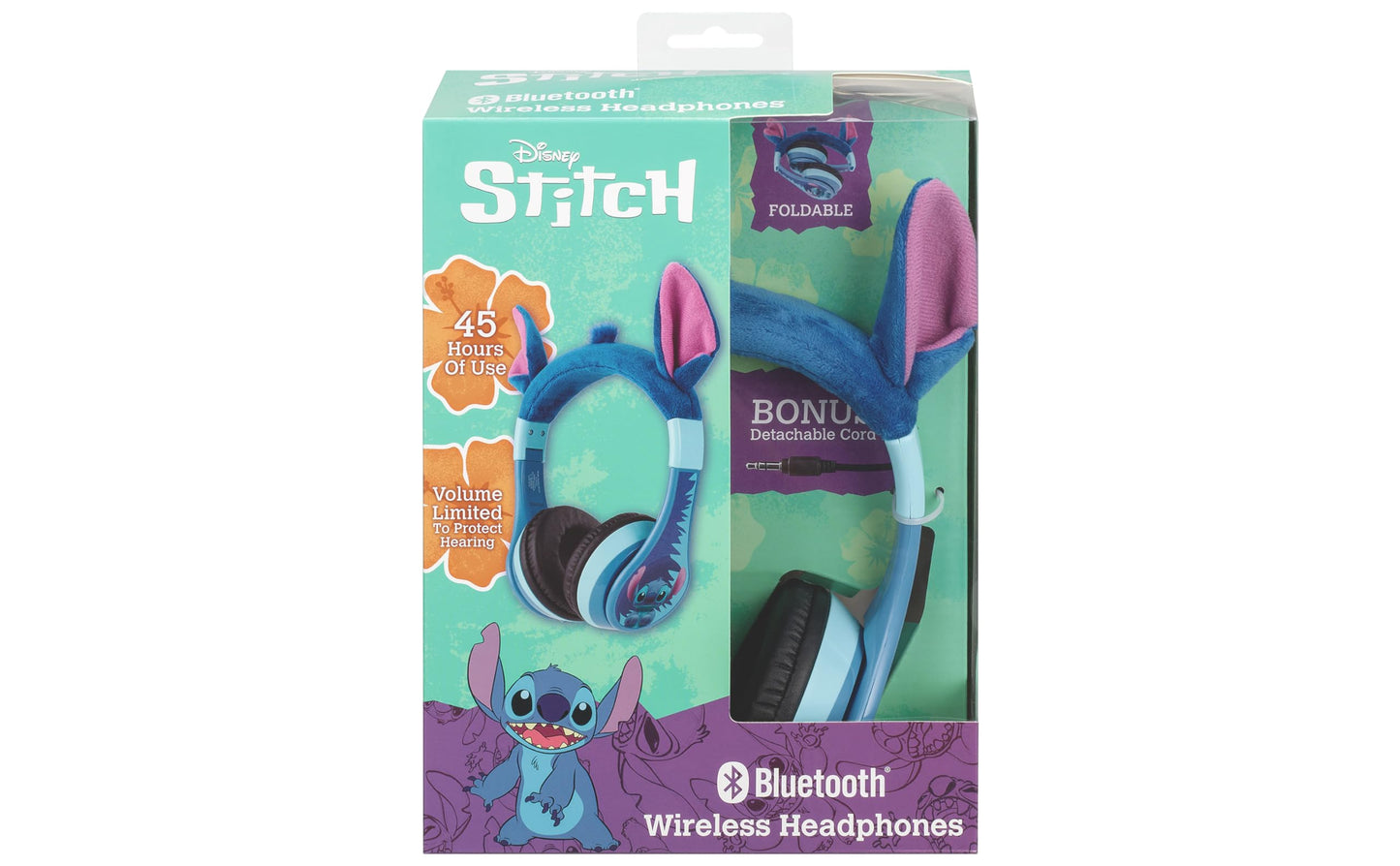 eKids Disney Stitch Bluetooth Headphones, Wireless Headphones with Microphone Includes Aux Cord, Volume Reduced Kids Foldable Headphones for School, Home, or Travel