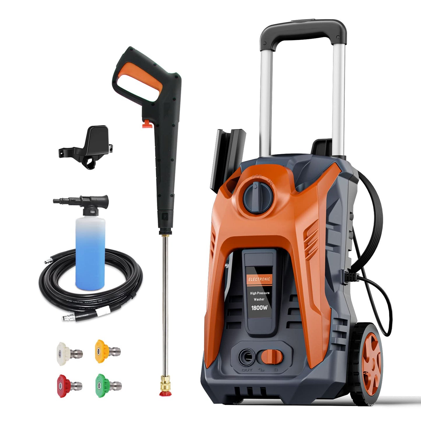 Electric Pressure Washer 4800 PSI Max 2.9 GPM Power Washer with 25 FT Hose, 4 Quick Connect Nozzle and 16.9 Oz Soap Tank Orange