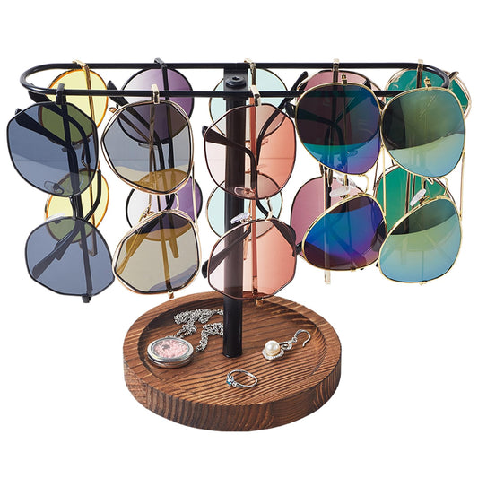 BDBDYEAY Sunglass Organizer, Multiple Glasses Holder Stand for Men and Women, Wood Eyeglass Holder Rack, Metal Sunglasses Organizer Storage for dresser, desk, bedroom, nightstand