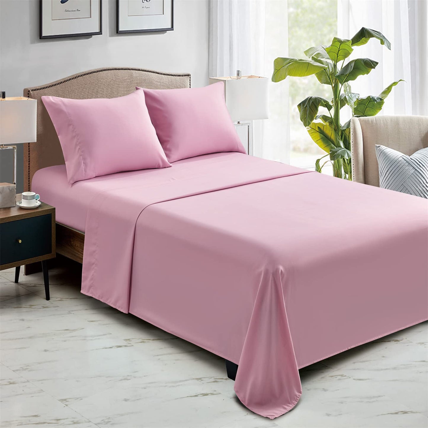 FreshCulture King Flat Sheets Only, Pack of 6, Soft Microfiber Bedding Sheets for Home, Salons, Hotels, Bulk Flat Sheets Only King Size (Dusty Pink)