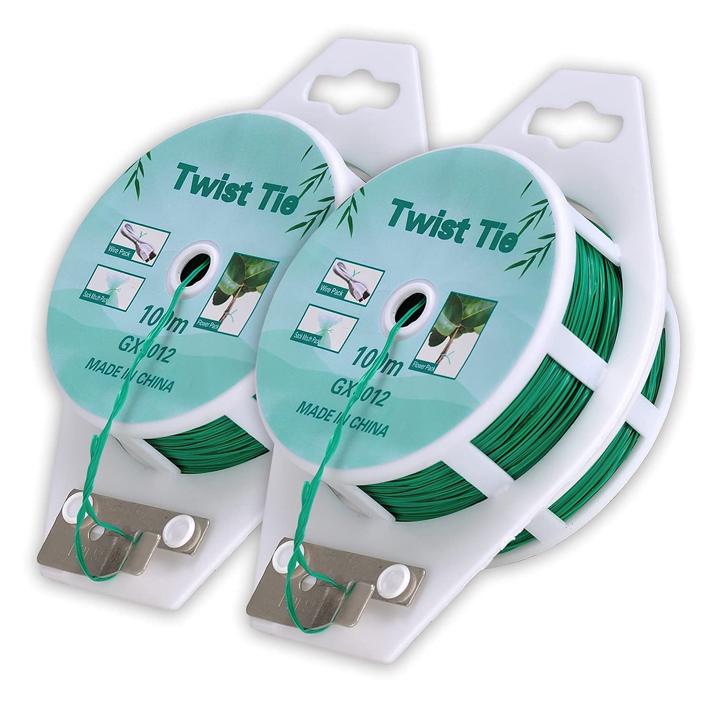 (2 Reels) Garden Wire, Twist Ties Heavy Duty with Cutter 328 Ft Multi-Function Green Coated Tape to Support Plant Tie Up Bags for Home Office (328 Feet / 100 m)