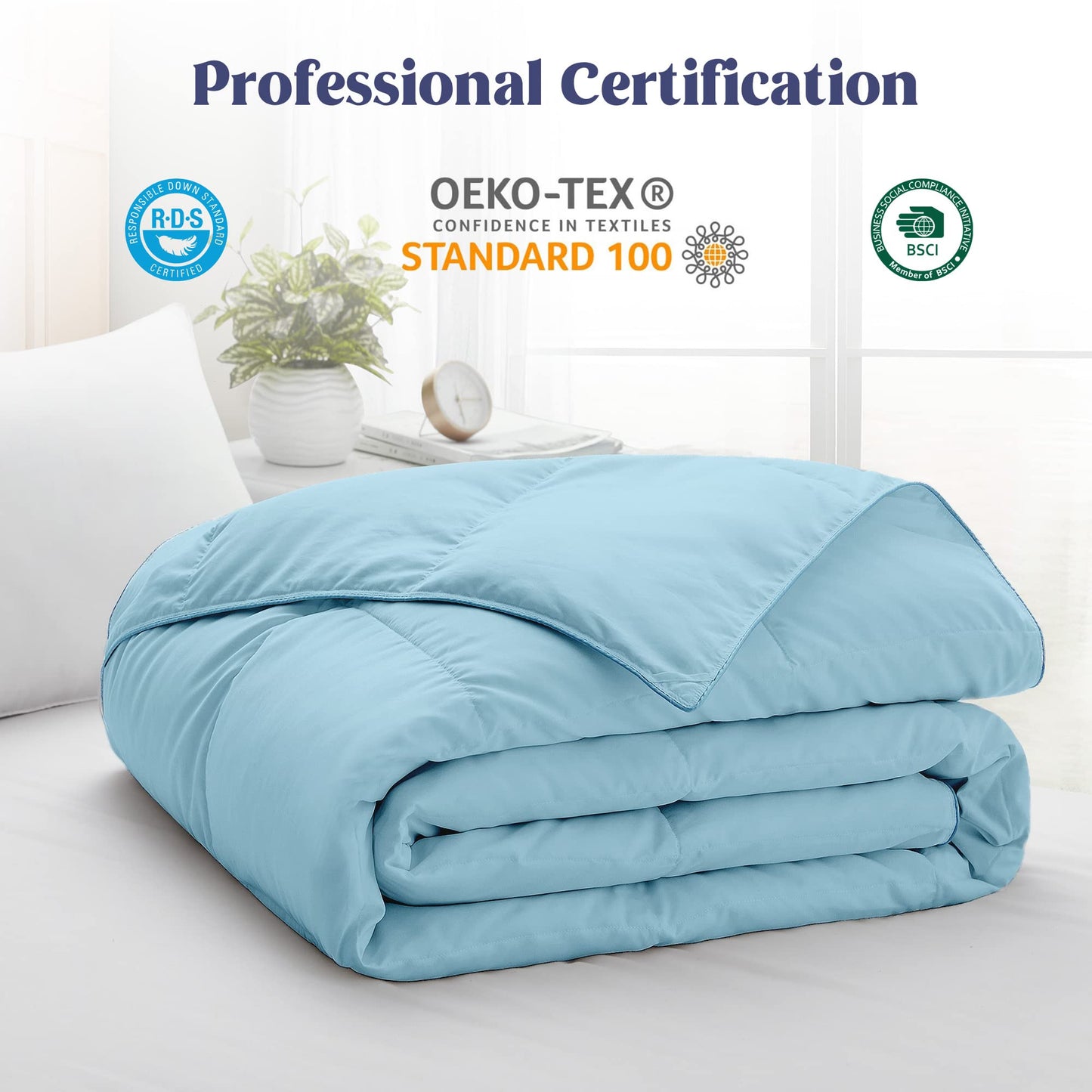 puredown® Goose Feather Comforter California King Size, Lightweight Duvet Insert, Comforter Blanket for Bed, Noiseless Ultra-Soft Shell, Blue, 108×94 Inch