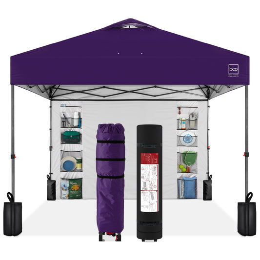 Best Choice Products 10x10ft Easy Pop Up Canopy w/Side Wall, 10 Pockets, Portable Carrying Case, 1-Button Setup, 4 Weight Bags - Amethyst Purple