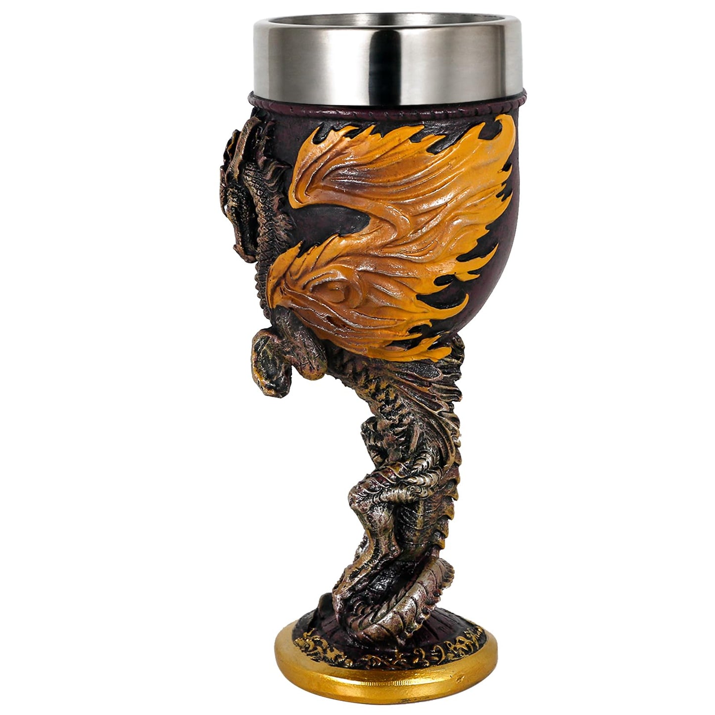 alikiki Medieval Flame Dragon Wine Goblet - Fantasy Dungeons and Dragons Wine Chalice Goblet- 7oz Stainless Steel Cup Drinking Vessel - Ideal Novelty Gothic Father Day Gift Party Idea