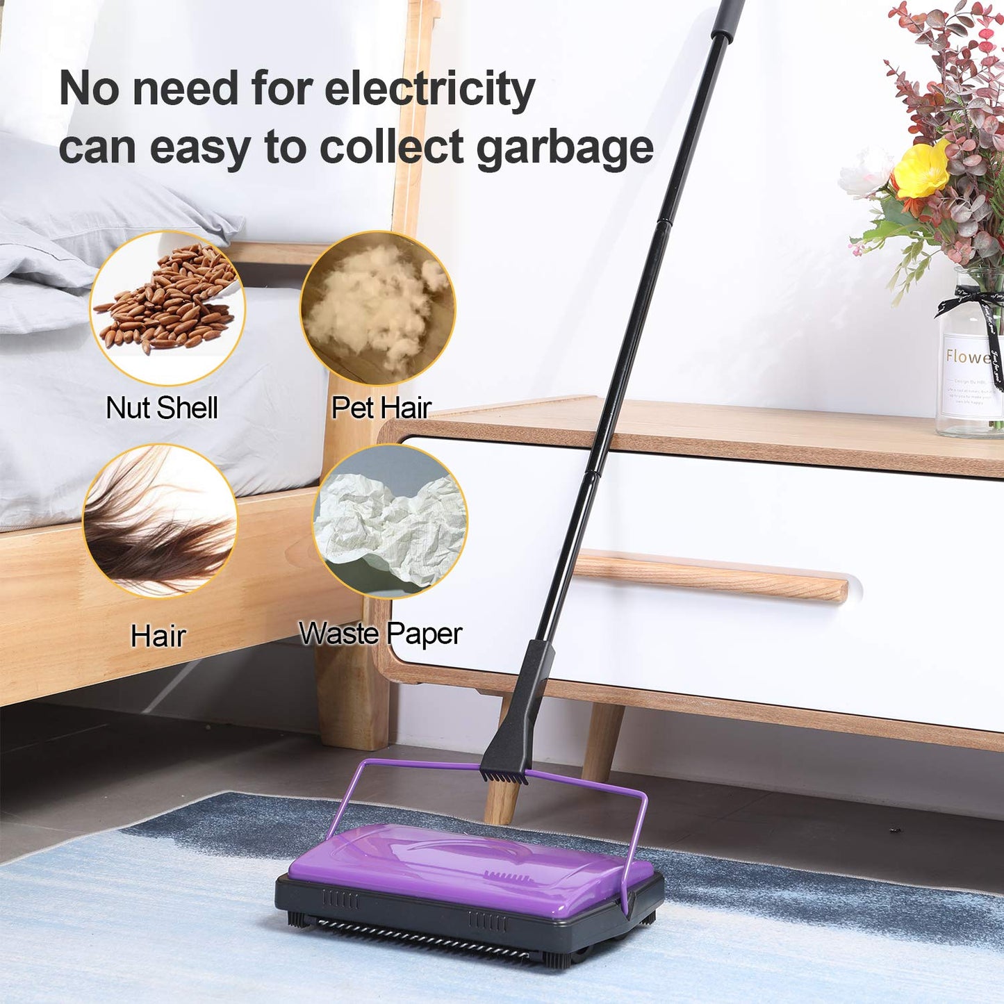 Yocada Carpet Sweeper Cleaner for Home Office Low Carpets Rugs Undercoat Carpets Pet Hair Dust Scraps Paper Small Rubbish Cleaning with a Brush