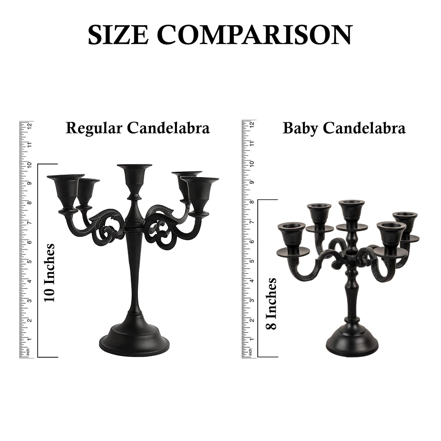 Rely+ 5 Arm Baby Candelabra Black Matte 8" Tall - Taper Candle Holders - Candle Stands - Candlesticks Holders for Home Decor, Wedding, Party, Dining Table Centerpiece, Fit 3/4 inch Mini Candles