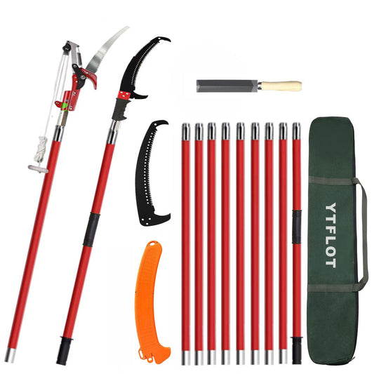 YTFLOT 2-32 Feet Pole Saws For Tree Trimming Manual Pole Saw Tree Trimmers Tree Pruner Extendable Tree Pole Saw Red