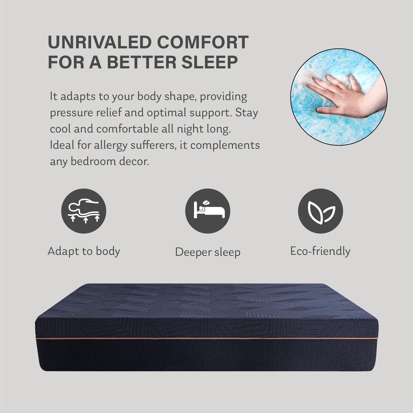 EGOHOME 12 Inch California King Memory Foam Mattress, Cooling Copper Gel Mattress for Pain Relief, Therapeutic Mattress in a Box, CertiPUR-US Certified, Fiberglass Free Medium Mattress Black