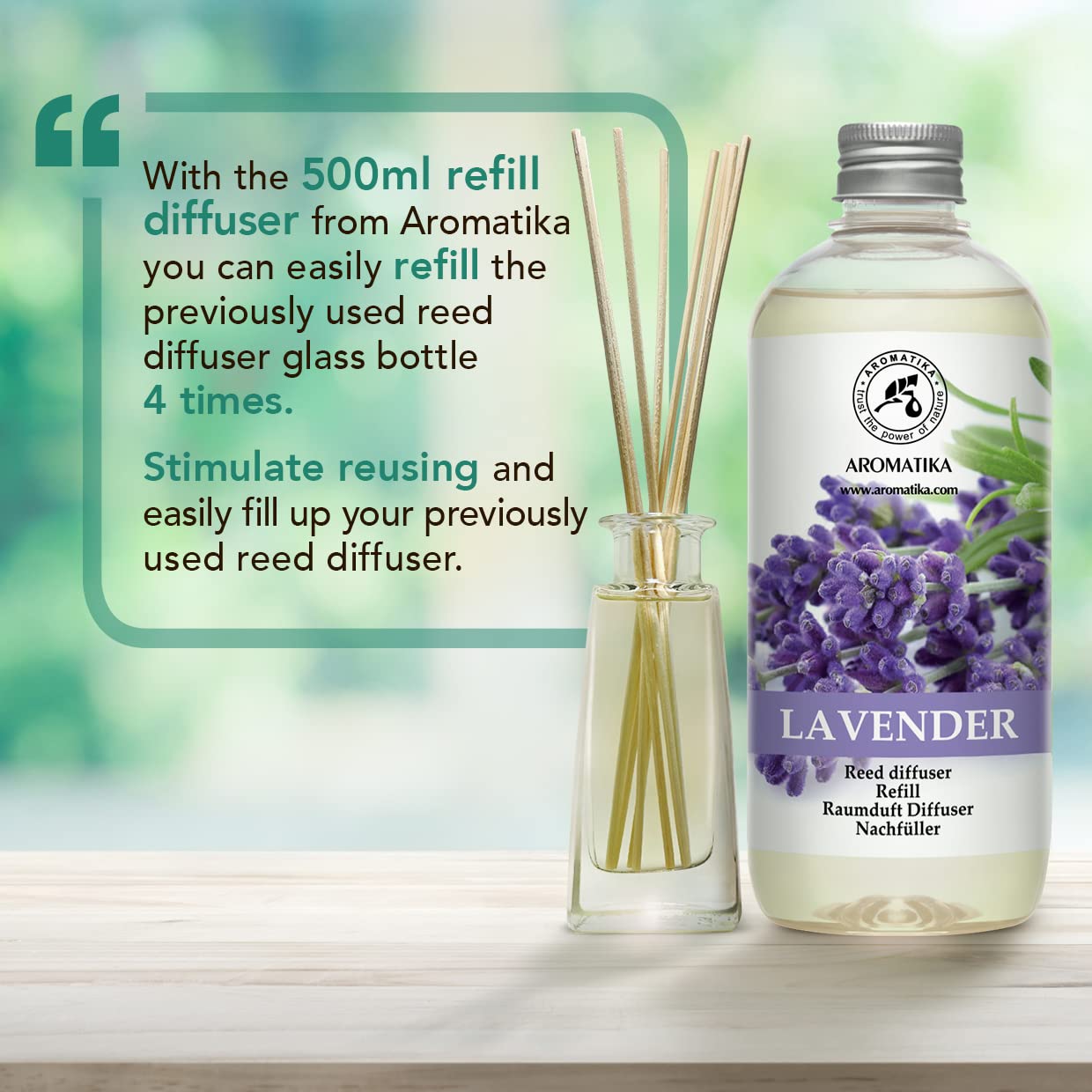 Lavender Fragrance Reed Diffuser Refill 17 Fl Oz - 500ml - Lavanda Refill - Wardrobe Freshener - Home Fragrance Oil - Air Freshener - Aromatherapy - Essential Lavender Oil Diffuser - Diffuser Refill