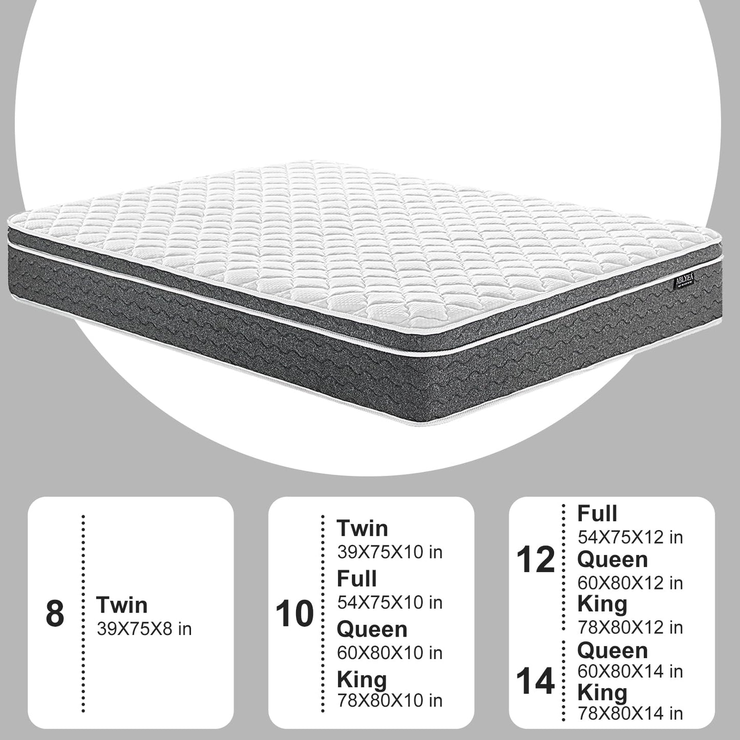Ablyea Queen Mattresses 12 Inch Hybrid Mattress in a Box with Gel Memory Foam, Individually Wrapped Pocket Coils Innerspring, CertiPUR-US Certified, Pressure Relief & Support, Medium Firm