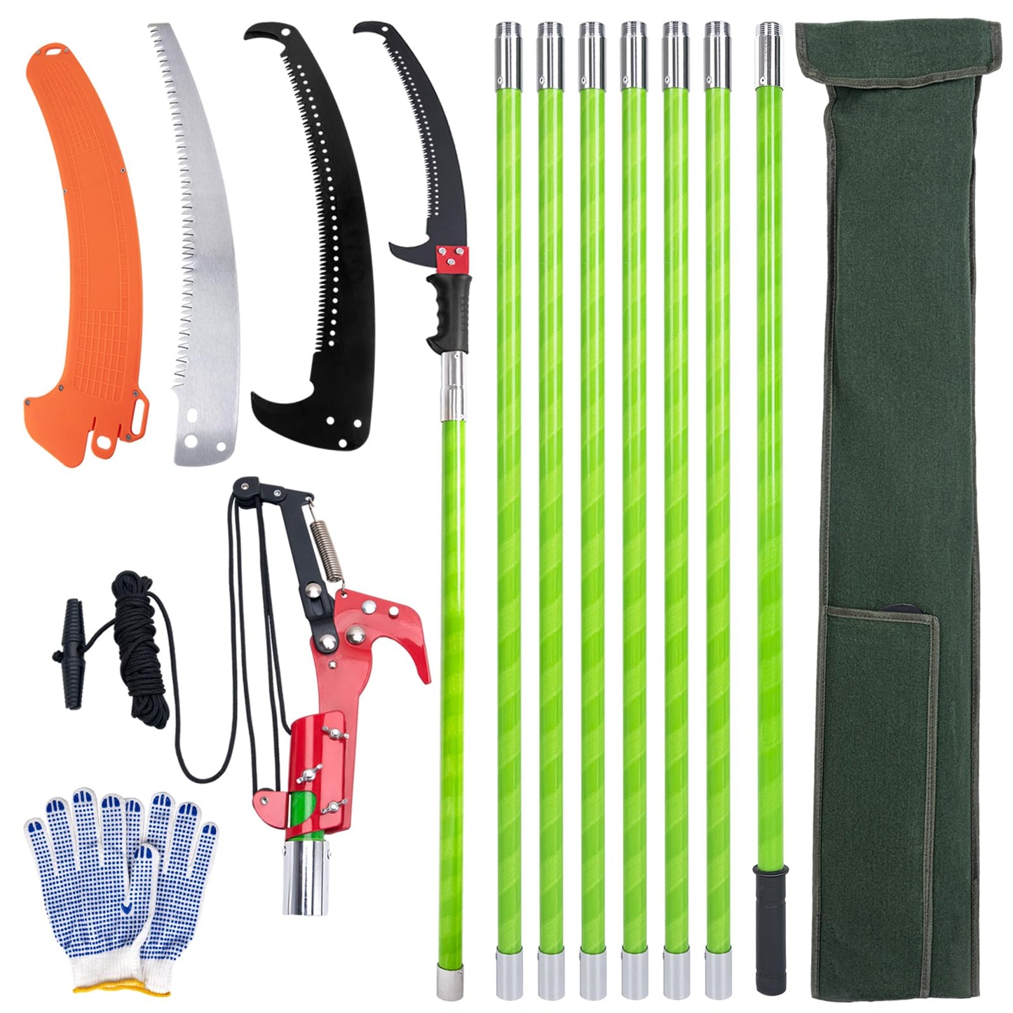 Pole Saws for Tree Trimming, 7.3-27 ft Manual Pole Saw Extendable Tree Trimmer, Long Branch Trimmer Tree Pole Pruner Saw Blades and Scissors Set for Pruning Palms and Shrubs