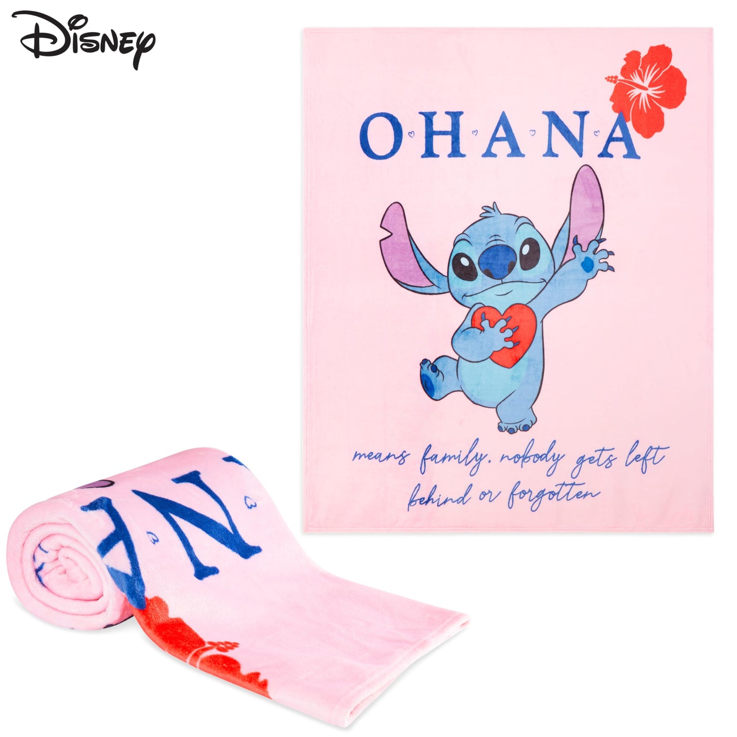 Disney Stitch Fleece Throw Blanket, 59.1” x 51.2” Cozy Bedroom Decor (Pink Stitch)