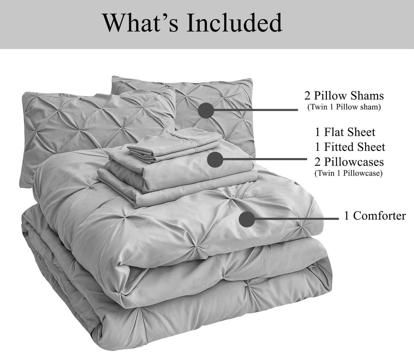 LANE LINEN Bedding Comforter Set for Split King Mattress, Soft 8 Piece Split King Bed in a Bag with 1 King Comforter, 1 King Size Flat Sheet, 2 Twin XL Fitted Sheets, 2 Pillowcases & 2 Shams - Silver