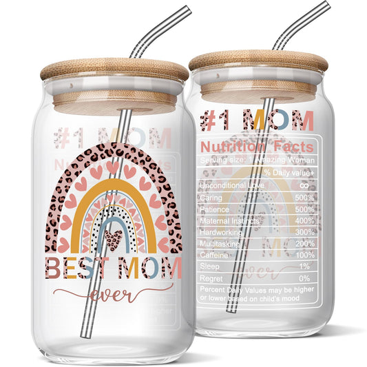 KLL Best Mom Ever Gifts - Mothers Day Gifts, Mom Birthday Gifts Ideas, Christmas Day Gifts for New Mom, First Time, Bonus Mom Gift, 16 Oz Coffee Glass