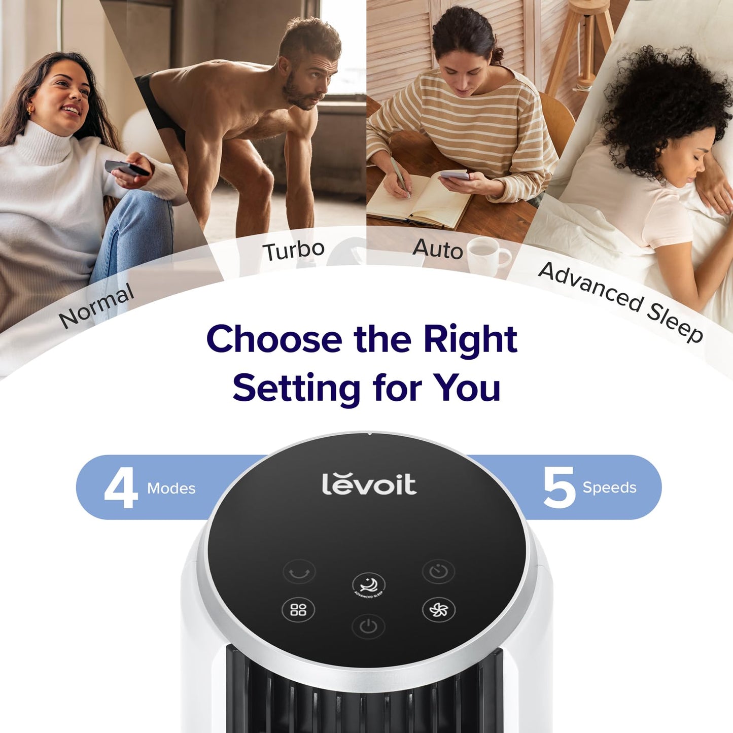 LEVOIT Tower Fan for Bedroom, 25 ft/s Standing Fans that Blow Cold Air for Home, Floor Fan 90° Oscillation for Indoors, 28dB Quiet with Sensor, 12H Timer, Remote, 5 Speeds, 4 Modes, 36 Inch, White