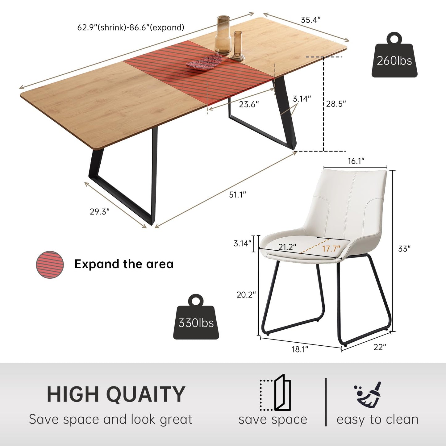 ZckyCine Modern Medieval Dining Table Set Dining Table and Chairs 6 People Rectangular Wooden Expansion Dining Table Space-Saving Multifunctional Dining Table