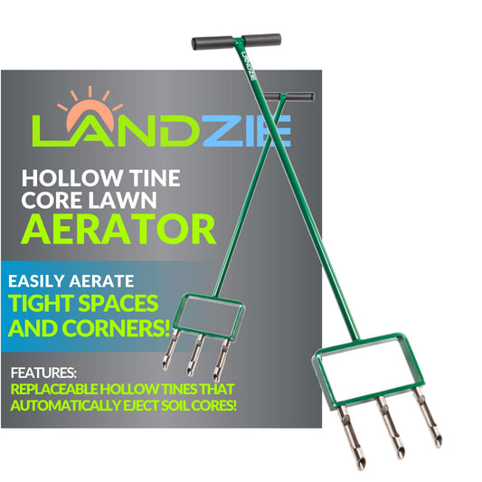 Landzie Hollow Tine Fork Lawn Aerator - 42 Inch Manual Stainless Steel Gardening Hand Tool - Grass Dethatcher Aerator Lawn Tool with Coring Tines for Compacted Soil - Lawn Plugger Aerator…