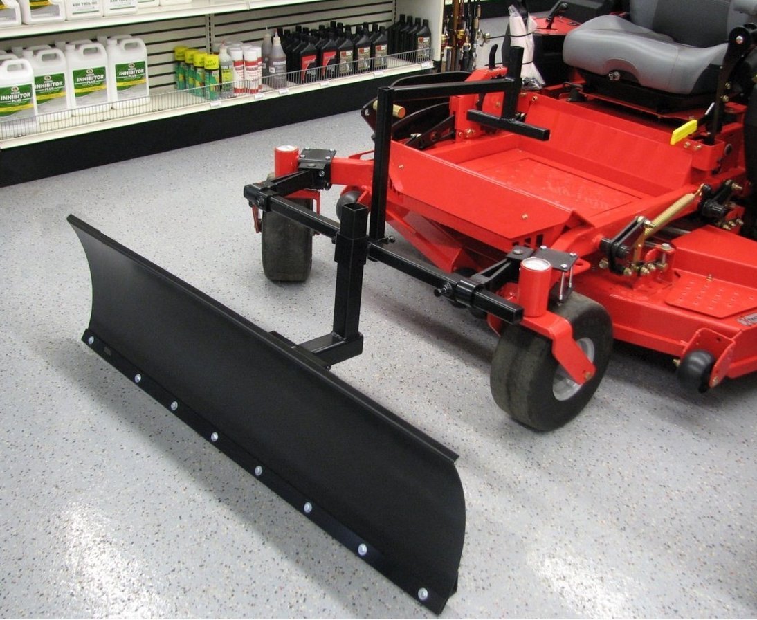 Country Manufacturing 4 ft Wide Zero Turn Snowplow Kit with Manual Adjustment for Quick & Efficient Snow Removal.