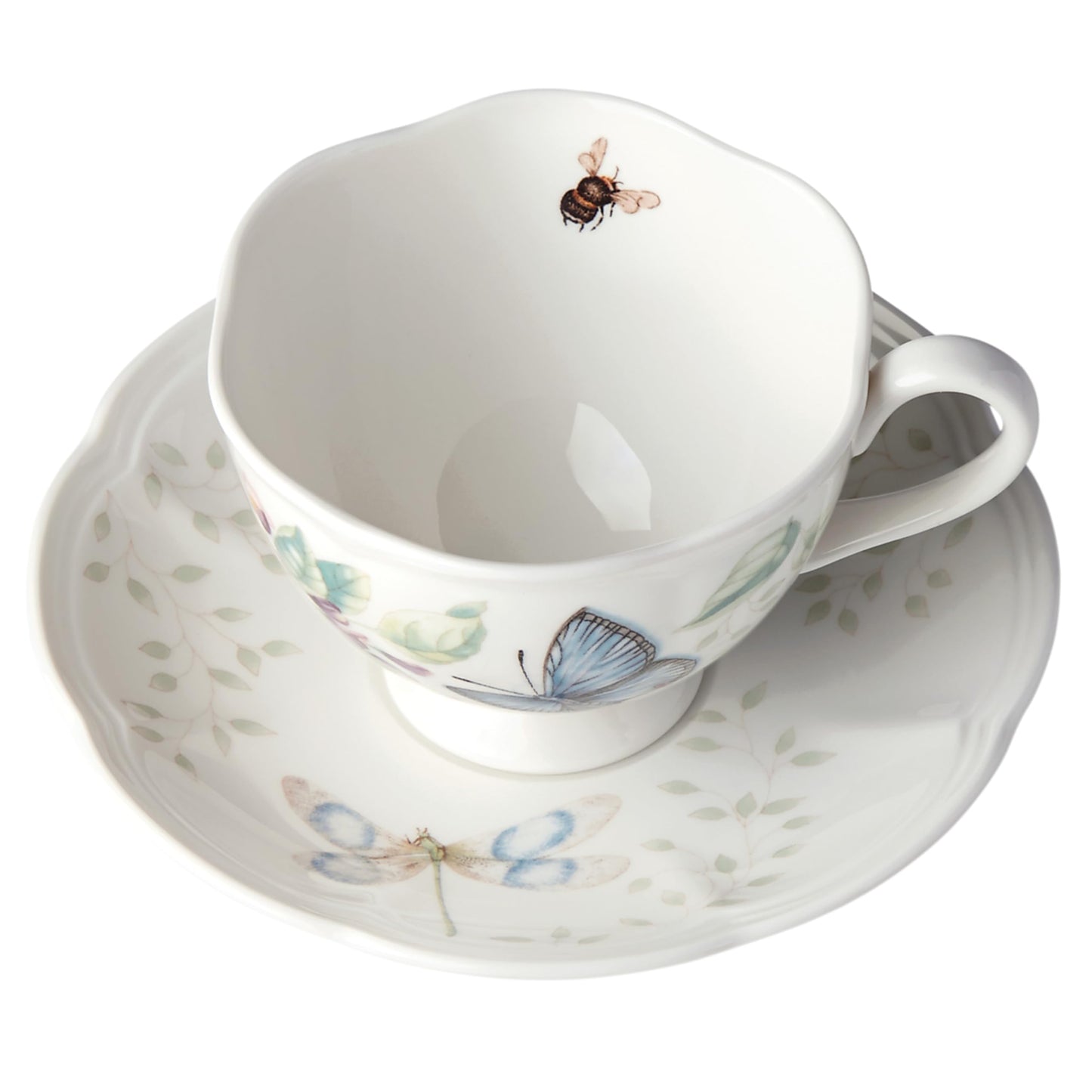 Lenox Porcelain Meadow Cup and Saucer, 1.3 LB, Blue Butterfly