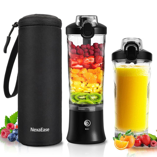 Portable Blender Personal Juicer with Insulated Sleeve for Shakes and Smoothies - 20 OZ Mini Blender Cup with 6 Blades, Travel Lid, USB Rechargeable - Small Blender for Kitchen, Travel, Office, Gym