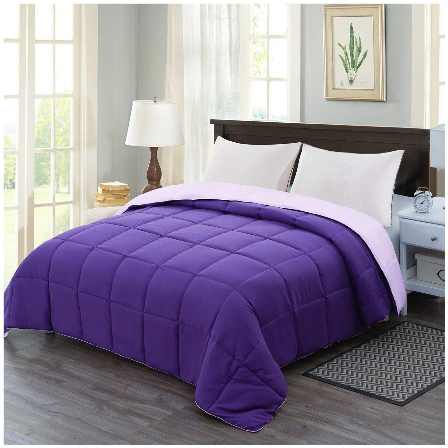 Homelike Moment Lightweight Twin Comforter - Purple Down Alternative Comforters Twin Size Bed, All Season Duvet Insert Quilted Reversible Bedding Comforter Soft Cozy Twin Size Plum/Light Purple