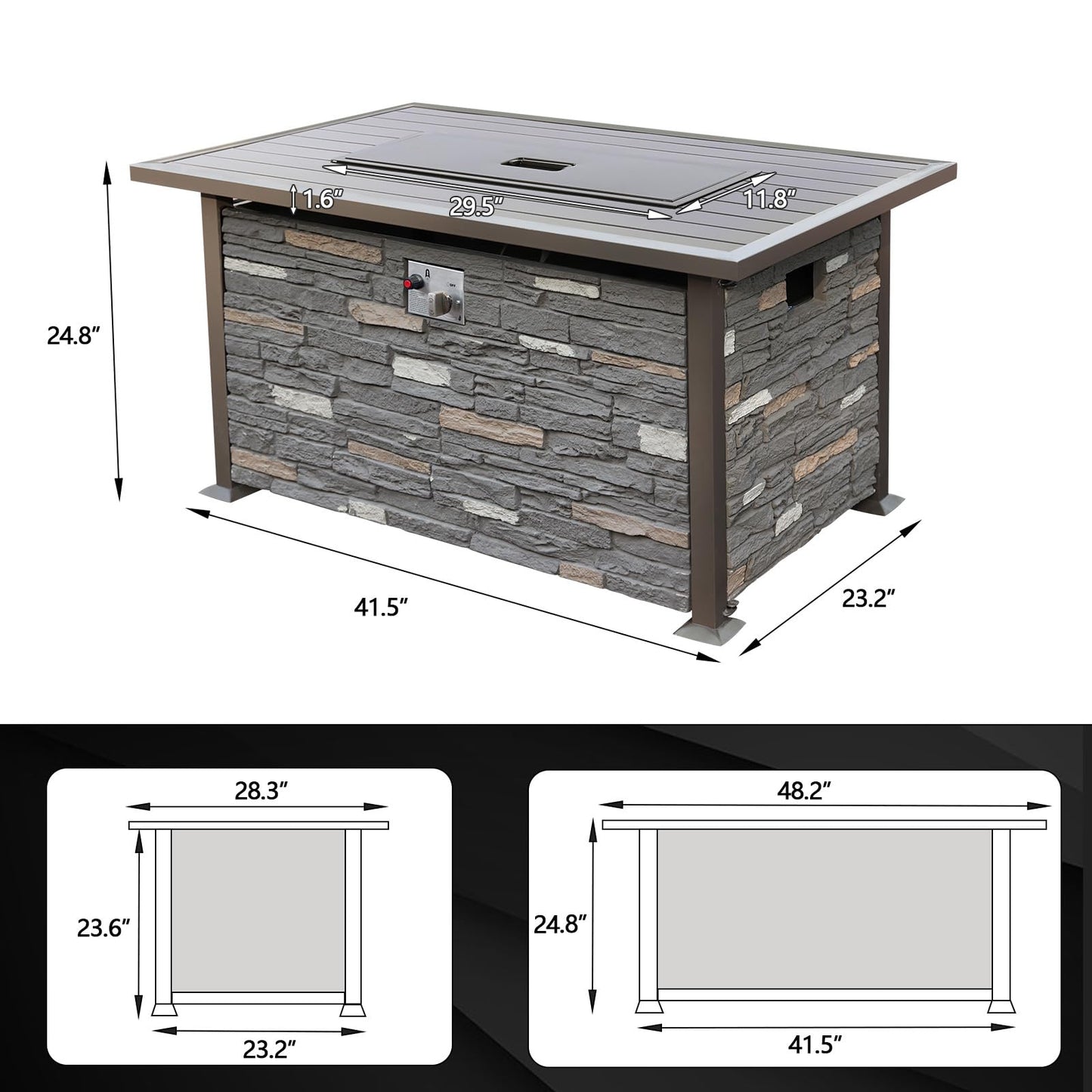 NOBLEMOOD 48 INCH Propane Fire Pit Outdoor Fire Table w/Faux Ledgestone Base, 50,000 BTU Gas Fire Pit Table w/Aluminum Table Top, Waterproof Cover for Outdoor, Patio, Garden, CSA Certification